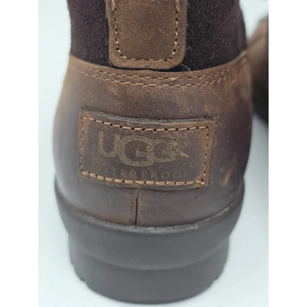 UGG Cecile Waterproof Duck Boots Stout Brown Leather Lace Up 1095156 Womens Sz 7